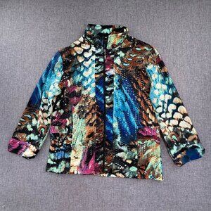 Toni Morgan Textured Glossy Jacket Wet Look Tiny Squares overlay Zipper Medium